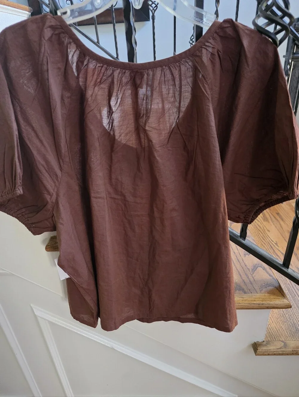 Old Navy Brown Button-Front Puff Sleeve Blouse